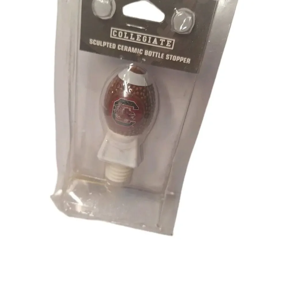 South Carolina Gamecocks Sculpted Ceramic Football Wine Bottle Stopper - New